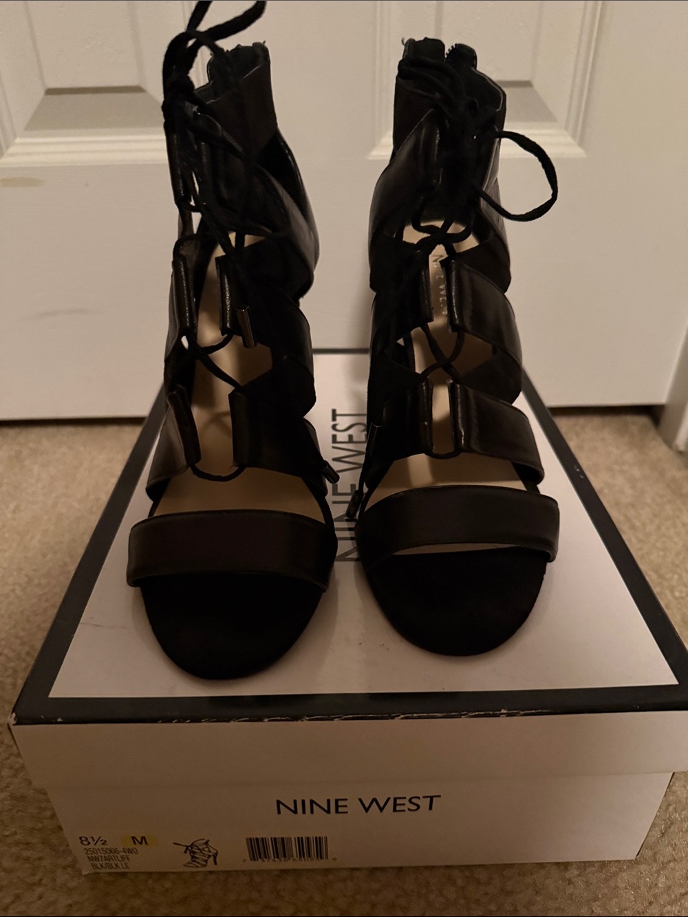 Nine West Black Lace-Up Strappy High Heel Sandals